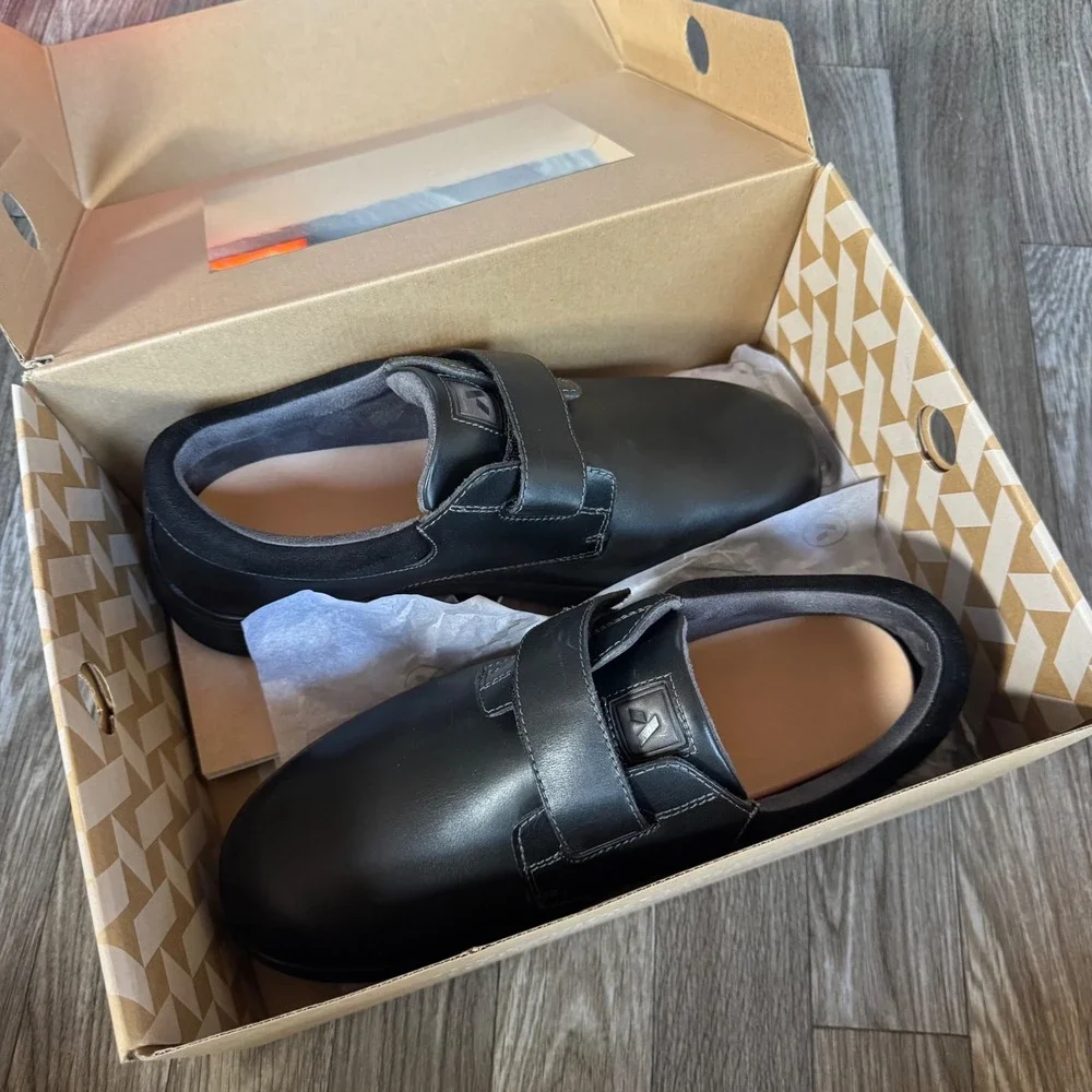 Anodyne No 64 Comfort Shoes Mens 10.5 Black Leather Hook and Loop Diabetic New